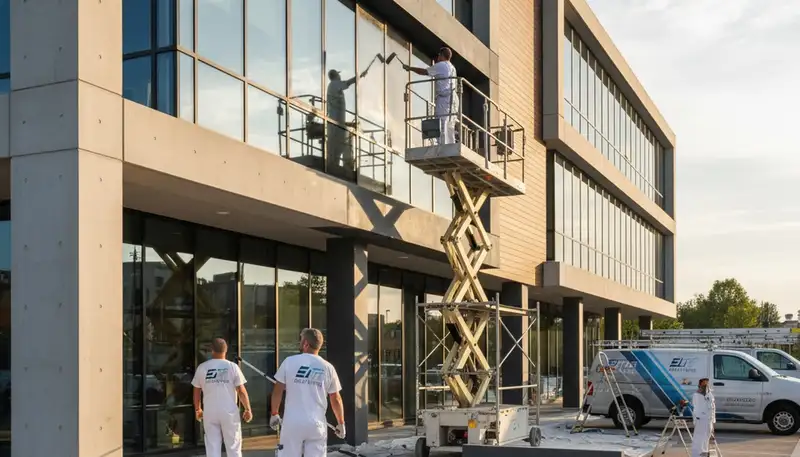 Commercial building exterior painting by professional painters in Tulsa, OK
