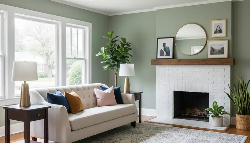 Freshly painted Tulsa OK living room with smooth interior finishes by professional house painters