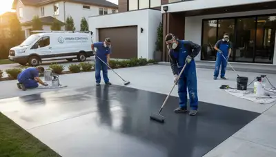 Professional concrete staining on Tulsa, OK patio by local house-painting experts