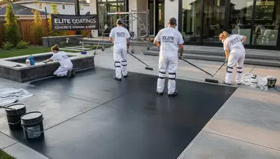Professional concrete staining on Tulsa OK patio by exterior painting experts