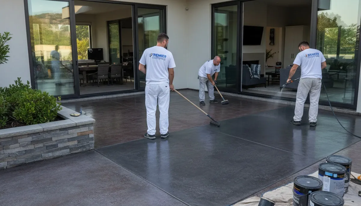 Professional concrete staining on Tulsa OK patio with durable weather‑resistant finish