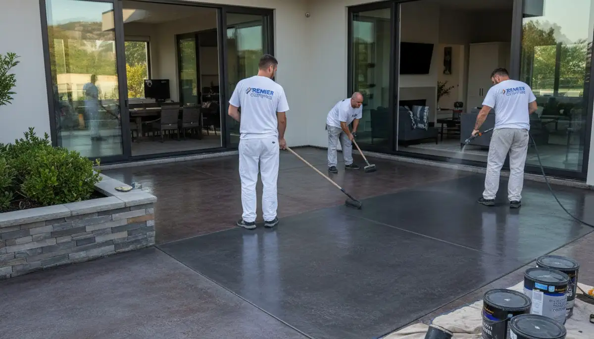 Professional concrete staining on Tulsa OK patio with durable weather‑resistant finish