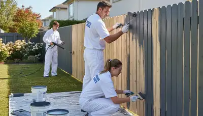 Professional fence painting in Tulsa OK by expert exterior painters protecting wood from sun and moisture
