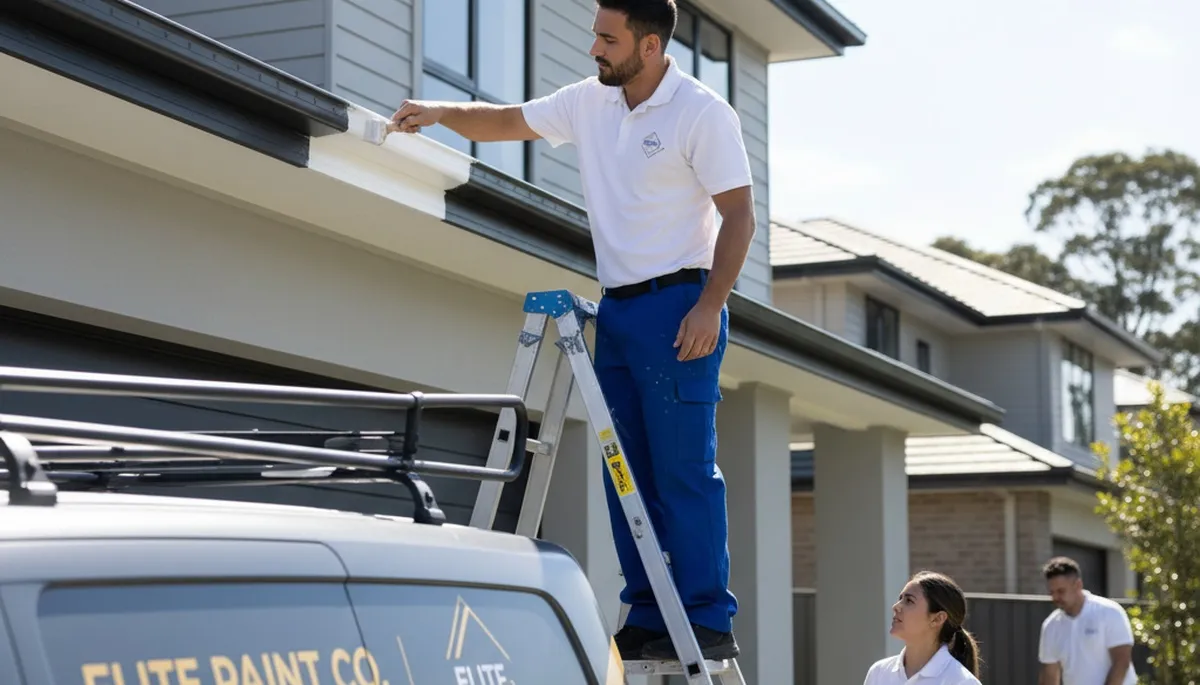 Professional gutter painting on Tulsa, OK home exterior by expert house painters