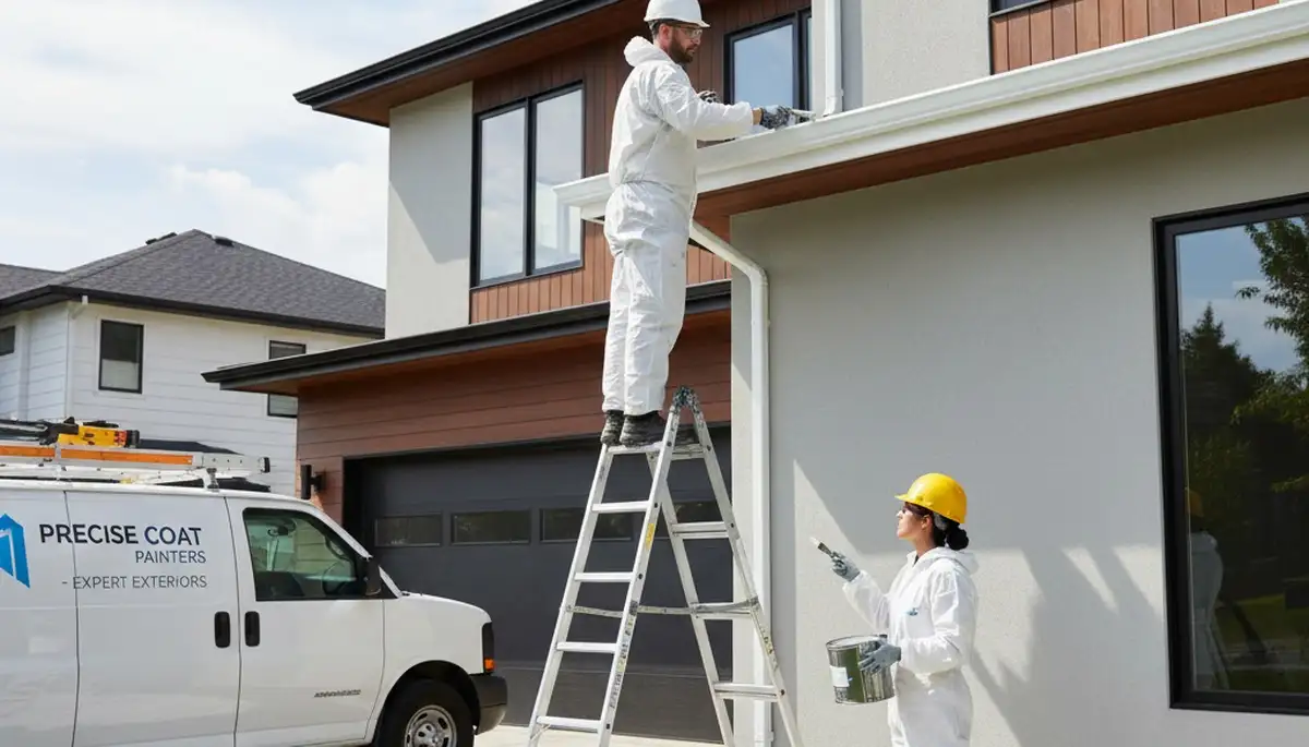 Professional gutter painting on residential home exterior in Tulsa, OK by expert house painters