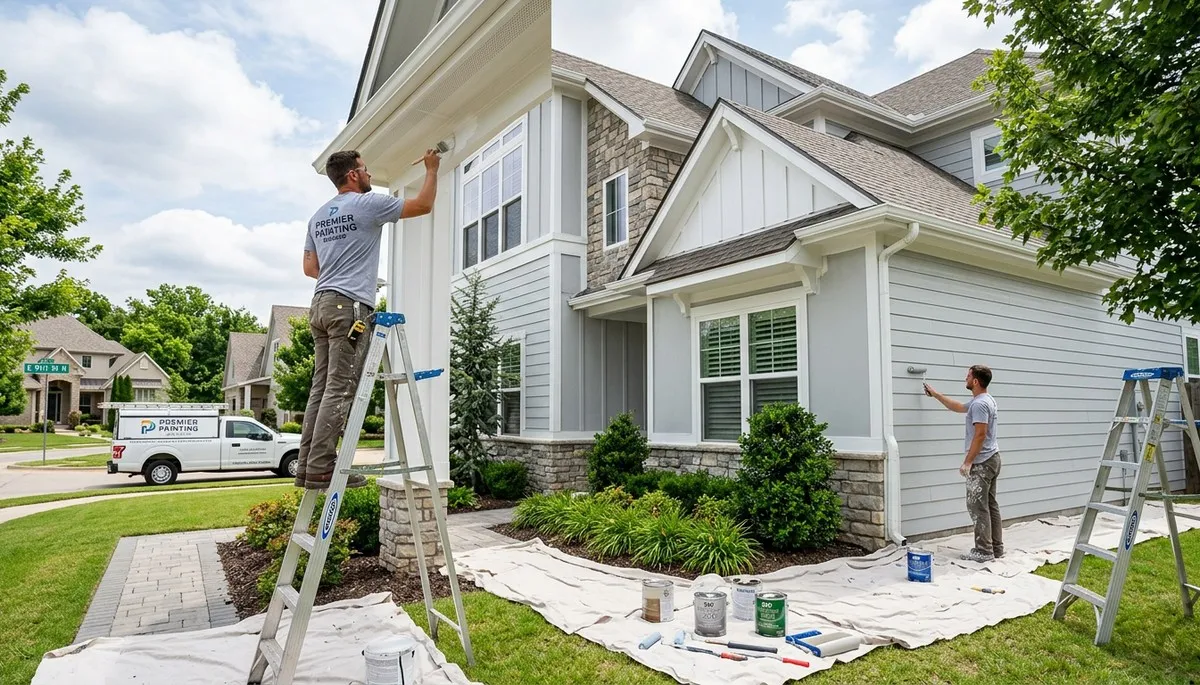 Professional exterior house painters finishing home exterior in Tulsa, OK