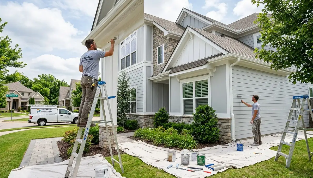 Professional exterior house painters finishing home exterior in Tulsa, OK