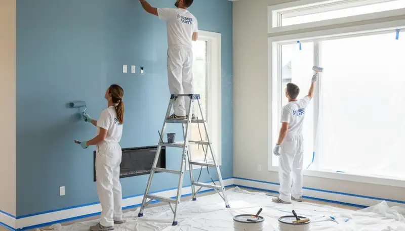 Professional interior house painters working in Tulsa, OK home with premium wall paint finish
