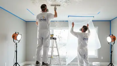 Popcorn ceiling removal and repainting service in Tulsa, OK transforming textured ceilings to smooth finishes