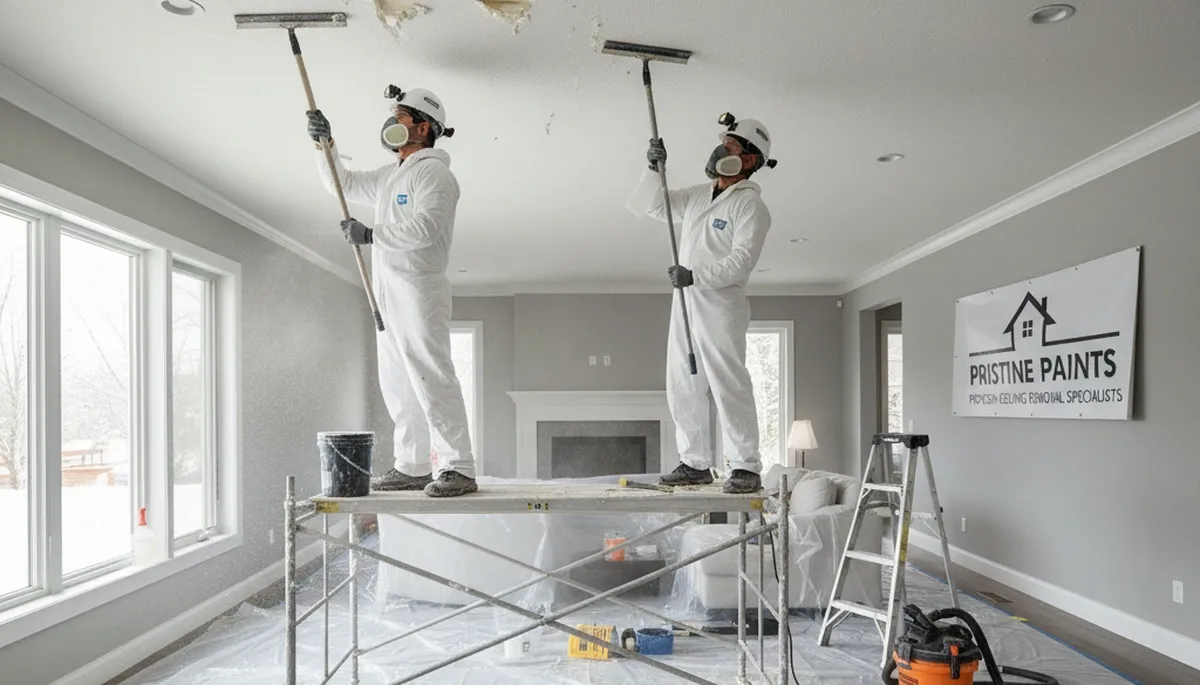 Expert popcorn ceiling removal and repainting in Tulsa, OK home interior renovation
