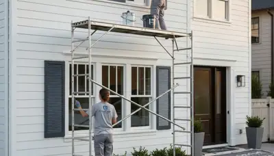Professional painters refinishing home shutters in Tulsa, OK for lasting curb appeal and weather protection