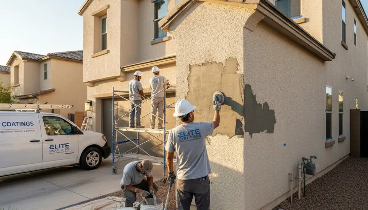 Professional stucco repair and exterior painting on Tulsa, OK home restoring curb appeal and durability