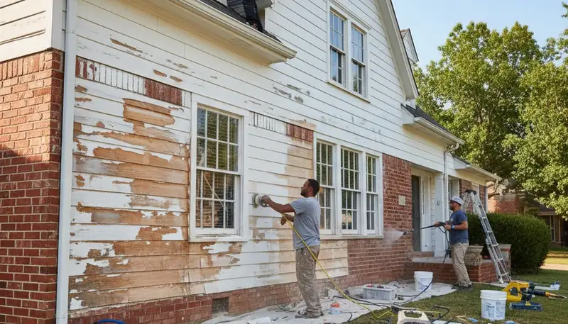 Professional surface preparation for exterior house painting in Tulsa, OK ensuring durable finish