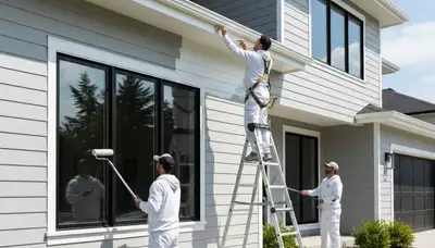 Professional trim and fascia painting on Tulsa OK home exterior by expert house painters