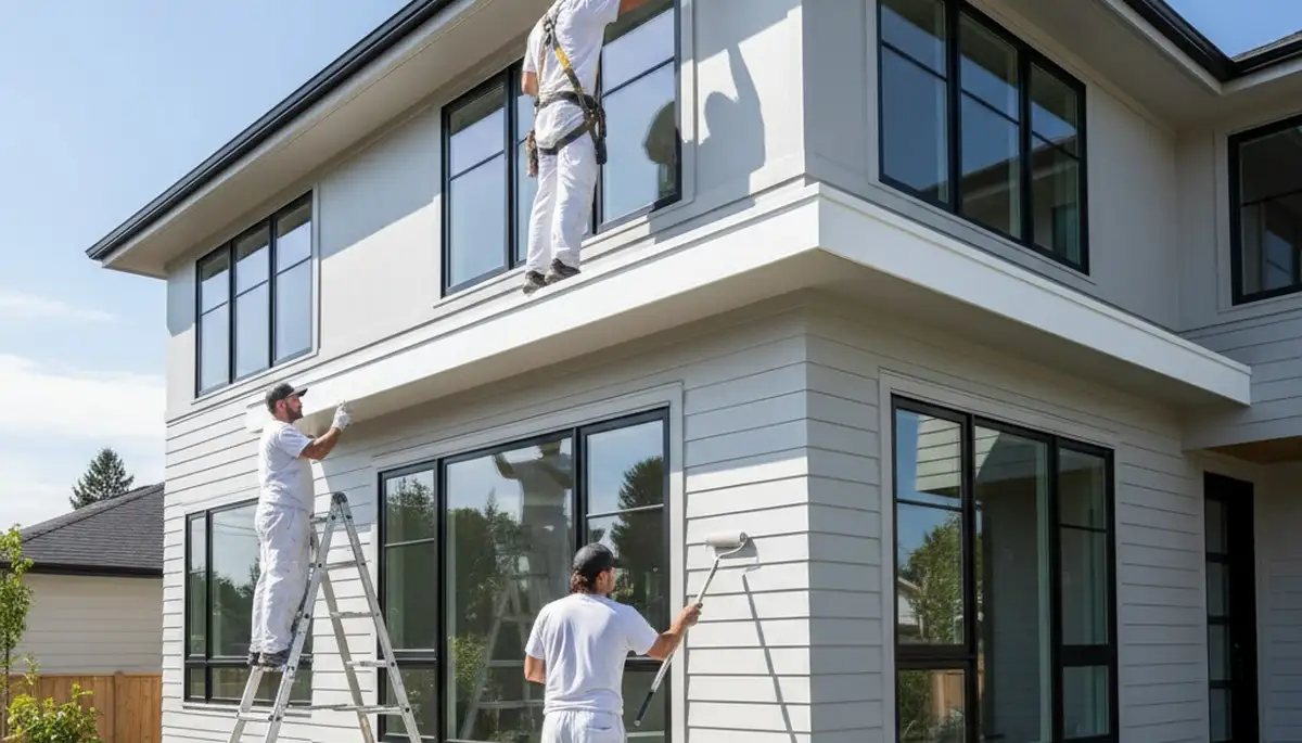 Professional trim and fascia painting on Tulsa OK home exterior by expert house painters